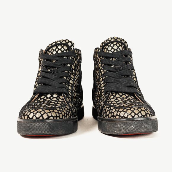 Christian Louboutin Rantus Orlato Black Glitter Gold High-Top Sneaker - Picture 2 of 11